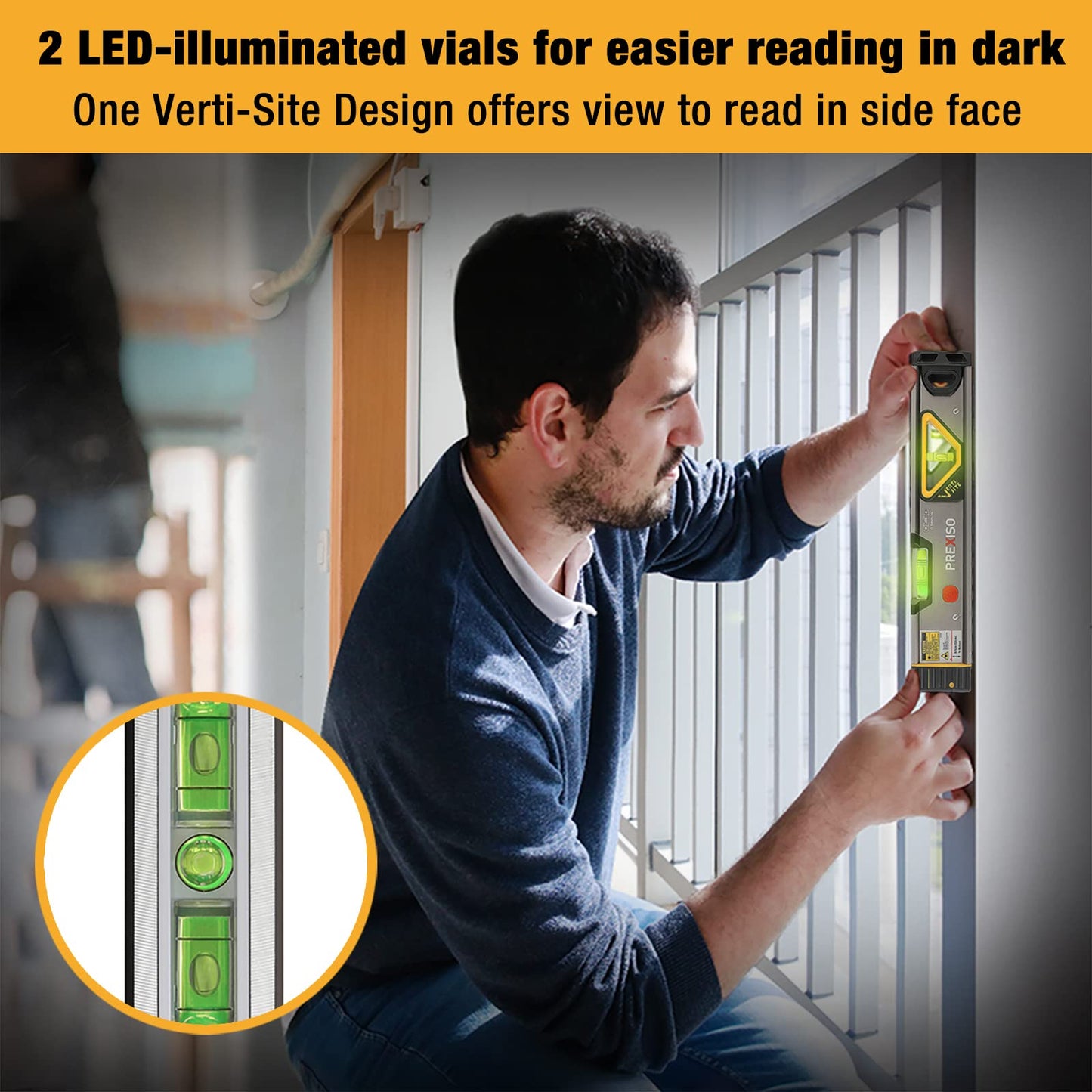 PREXISO 2-in-1 Laser Level Tool with Light, 100 Ft Alignment Point & 30 Ft Leveling Line, Magnetic Laser Spirit Level for Construction Picture Hanging Wall Writing Painting Home Renovation