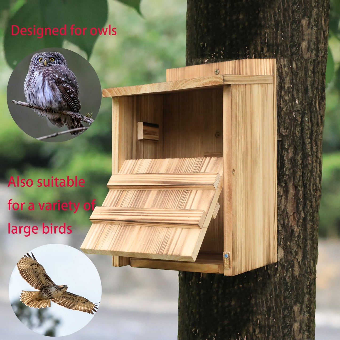 Owl House for Outdoors,Screech Owl Nesting Box, Saw Whet Bird House for Outside,Large Wood Bird Box
