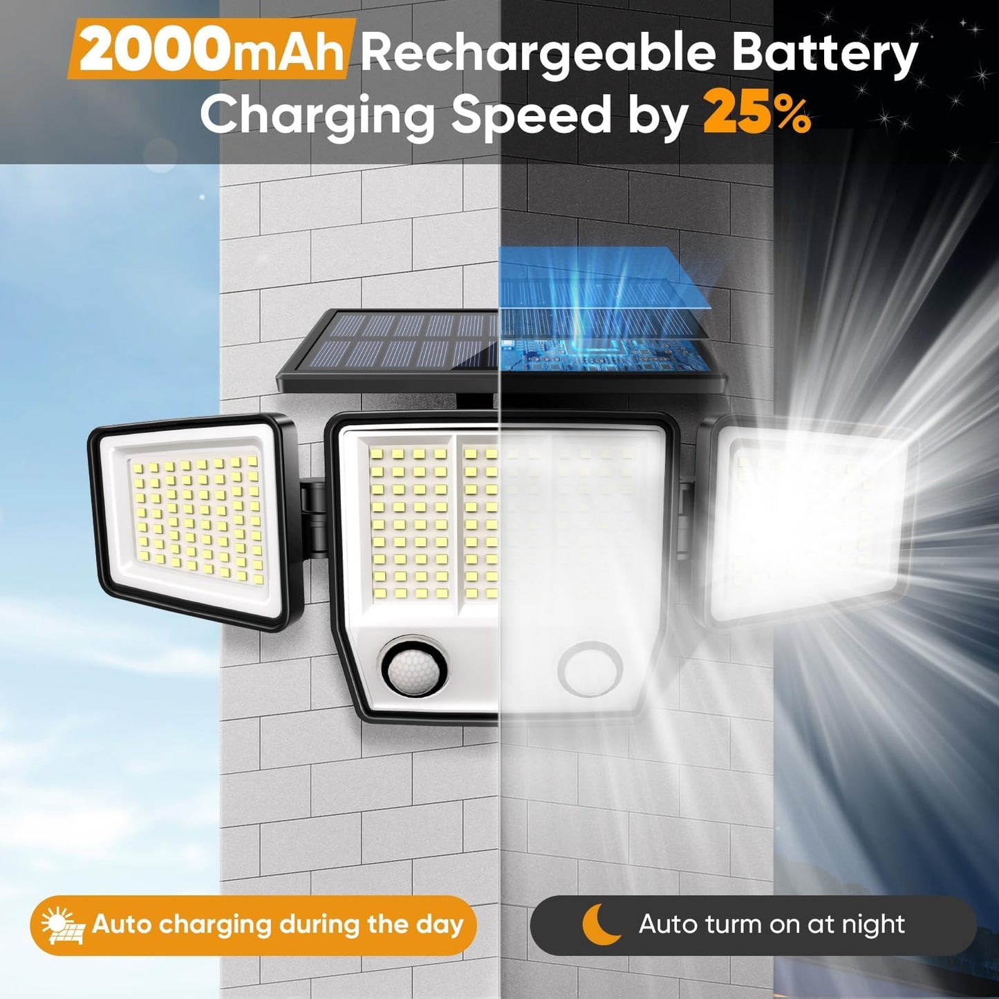 Solar Motion Sensor Outdoor Lights Waterproof - 3000LM Solar Security Lights Outdoor 270° Illumination IP65 LED Solar Flood Wall Light for Garden (Classic, 3)