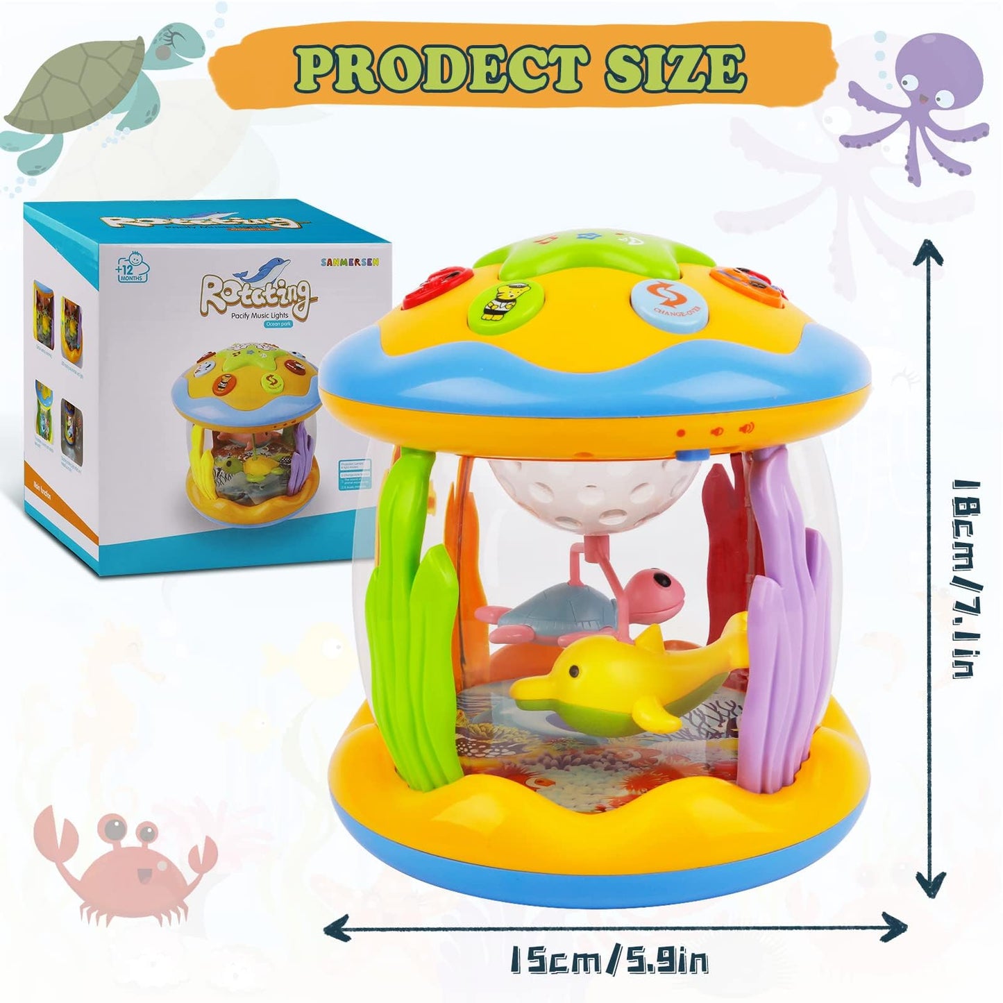M SANMERSEN Baby Toys 6 to 12 Months - Ocean Projector Light Up Toys Musical Baby Toys for 12-18 Months Crawling Learning Tummy Time Toys for 1 2 3 Year Old Infant Boys Girls Gifts