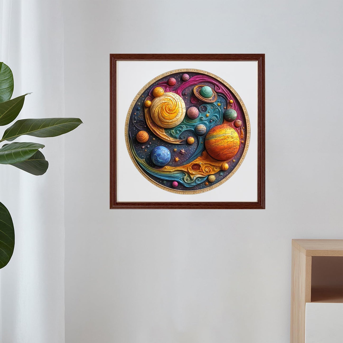 Qiuenisray Wooden Puzzles for Adults, Solar System Planet Jigsaw Puzzle 200 Pieces, Unique Shaped Wooden Puzzle for Wall Decor, Creative Gift for Family Game, 11 x 11.2 Inches