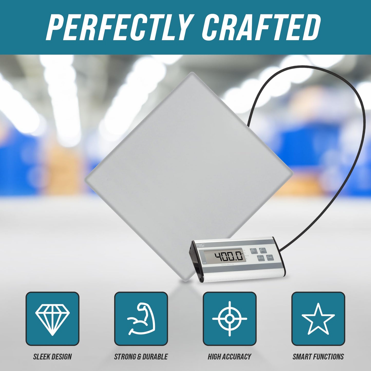 Smart Weigh Digital Heavy Duty Shipping and Postal Scale with Durable Stainless Steel Large Platform, 440 lbs Capacity x 6 oz Readability, UPS USPS Post Office Postal Scale and Luggage Scale