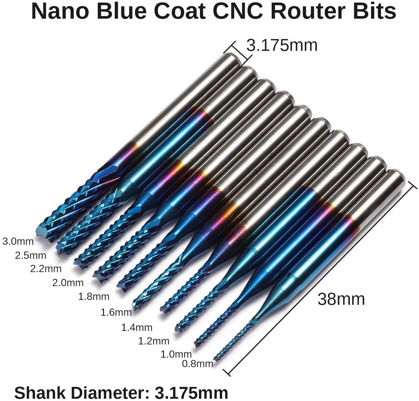 40pcs End Mills CNC Router Bits, 1/8" Shank, 6.35mm Cutting Diameter, 2-Flute Ball Nose End Mill, Titanium Coat, MC40A