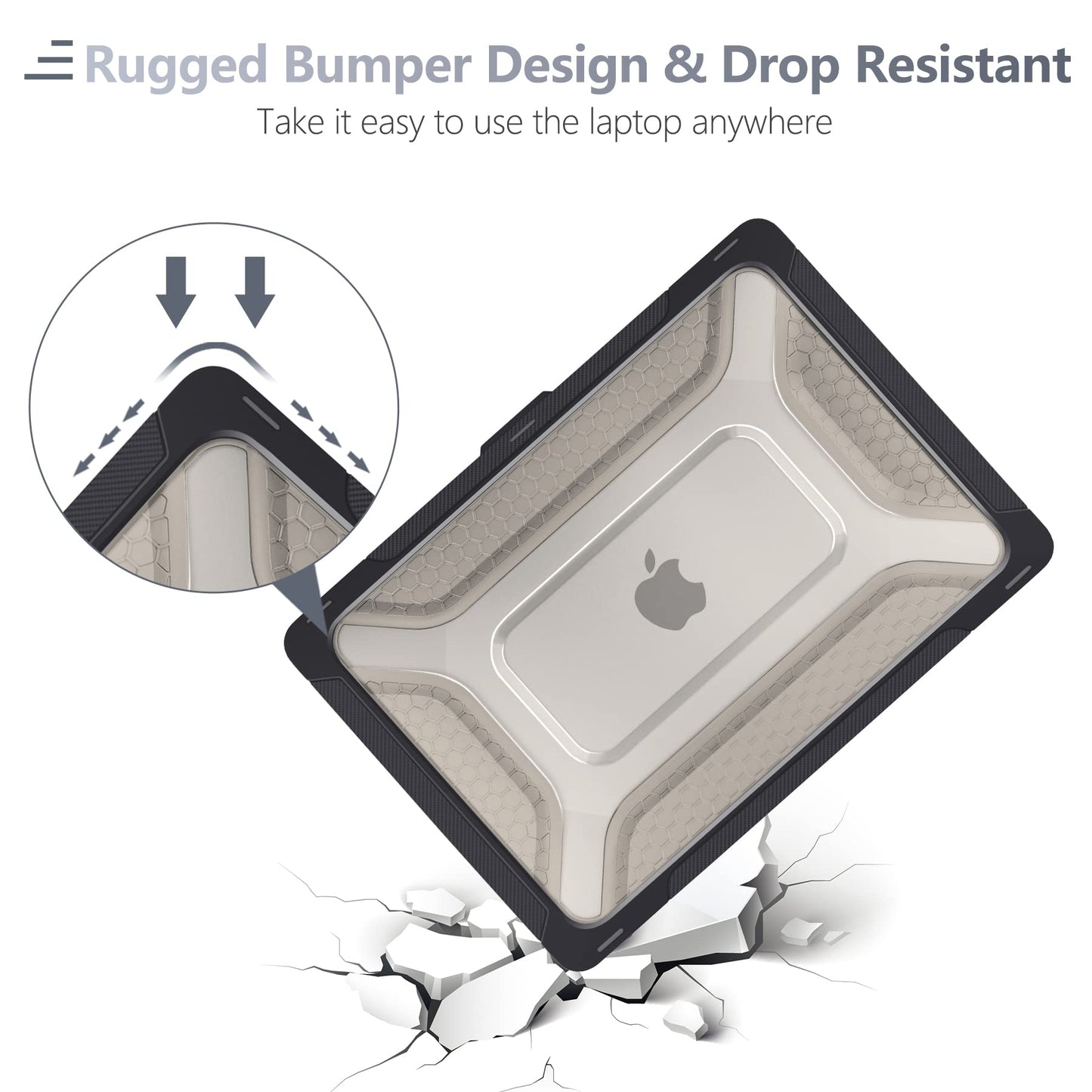 Batianda Extreme Duty Case for MacBook Air 13 inch 2020 2019 A2337 M1 A2179 A1932 Model - Anti-Slip Rubberized Stand (Holds 25lbs) & Honeycomb Exoskeleton - Max Cooling & Stability -Heavy Duty Black