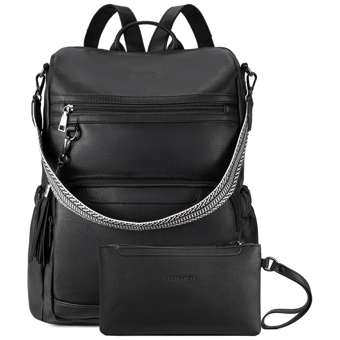 BOSTANTEN Leather Laptop Backpack for Women Designer Travel Backpack with Laptop Compartment Ladies Computer Shoulder Bags Black