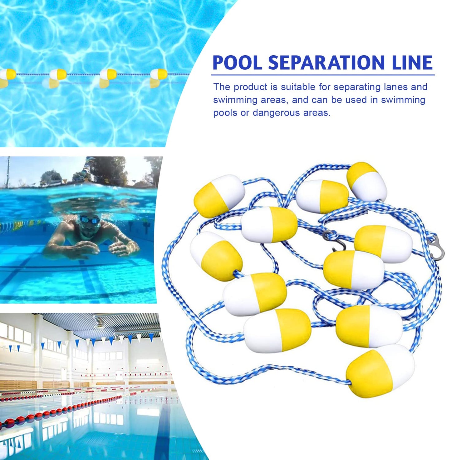 YUEWO 18' Swimming Pool Safety Float Line Divider Rope Kits with 2 Pre-Assembled Stainless Hooks Pool Accessories for Inground Swimming Pool