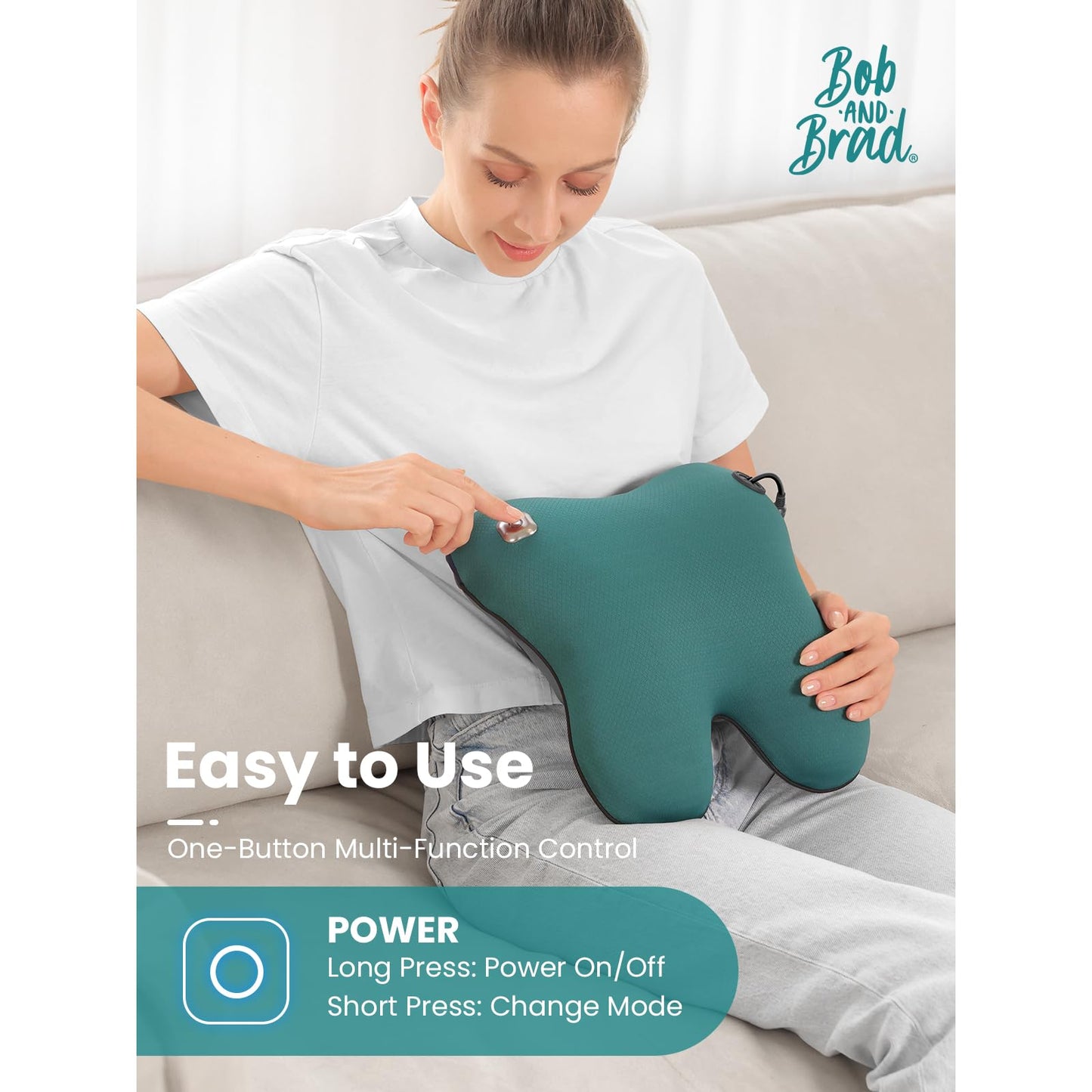 BOB AND BRAD Back Massager with Heat, EZBack Corded Neck Massager for Deep Tissue Relaxation, Shiatsu Back Shoulder and Neck Massage Pillow, Full Body Use, Ideal Gifts for Women Men