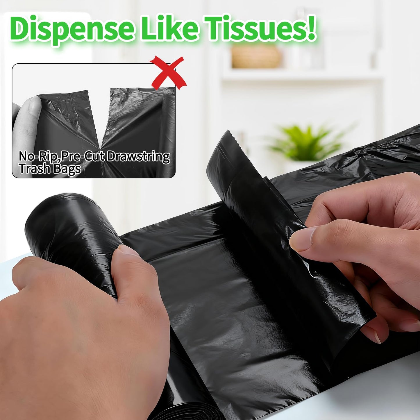 Small Trash Bags for 2.6-Gallon (10 L) Trash Cans, 300 Count Thick Pre-separated Garbage Bags, Mini Wastebasket can Liners for Bathroom Bedroom Office(Black)
