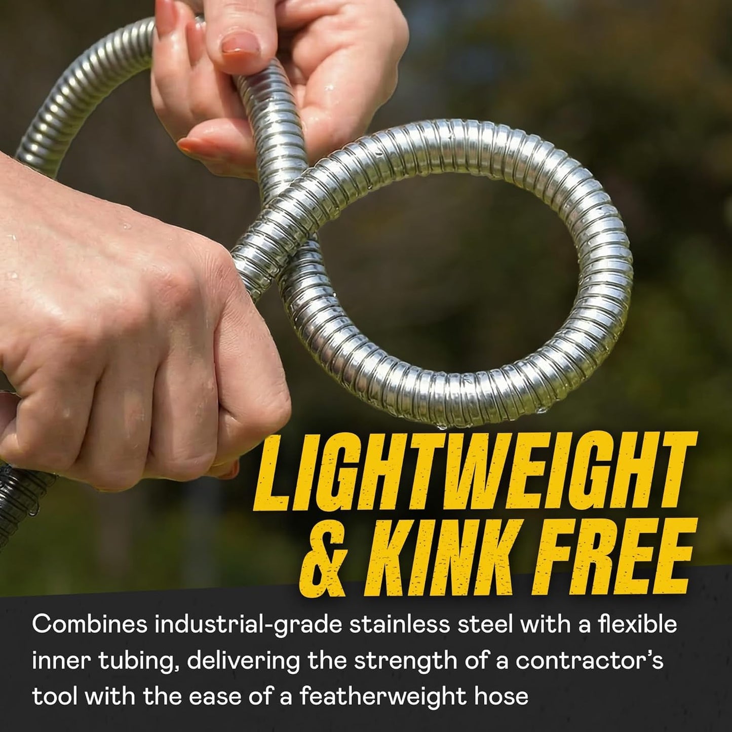 BIONIC STEEL 50 Foot Garden Hose 304 Stainless Steel Metal Water Hose – Super Tough & Flexible, Lightweight, Crush Resistant Aluminum Fittings, Kink & Tangle Free, Rust Proof, Easy to Use & Store