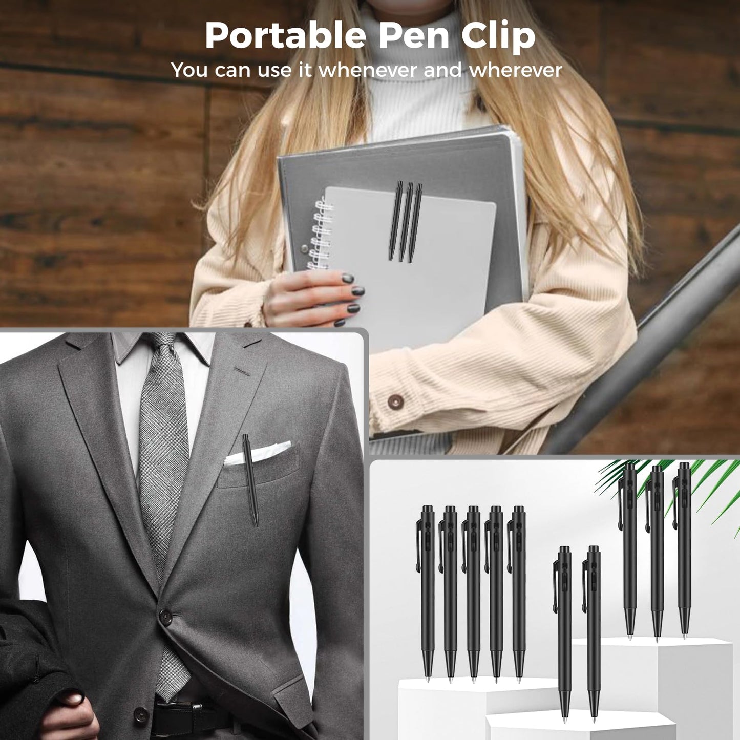 DIMEGON 100 Pcs 4'' Mini Retractable Ballpoint Pens, 0.7 mm Fine Point With Clip, Tiny Ink Black for Pocket Notebook Office