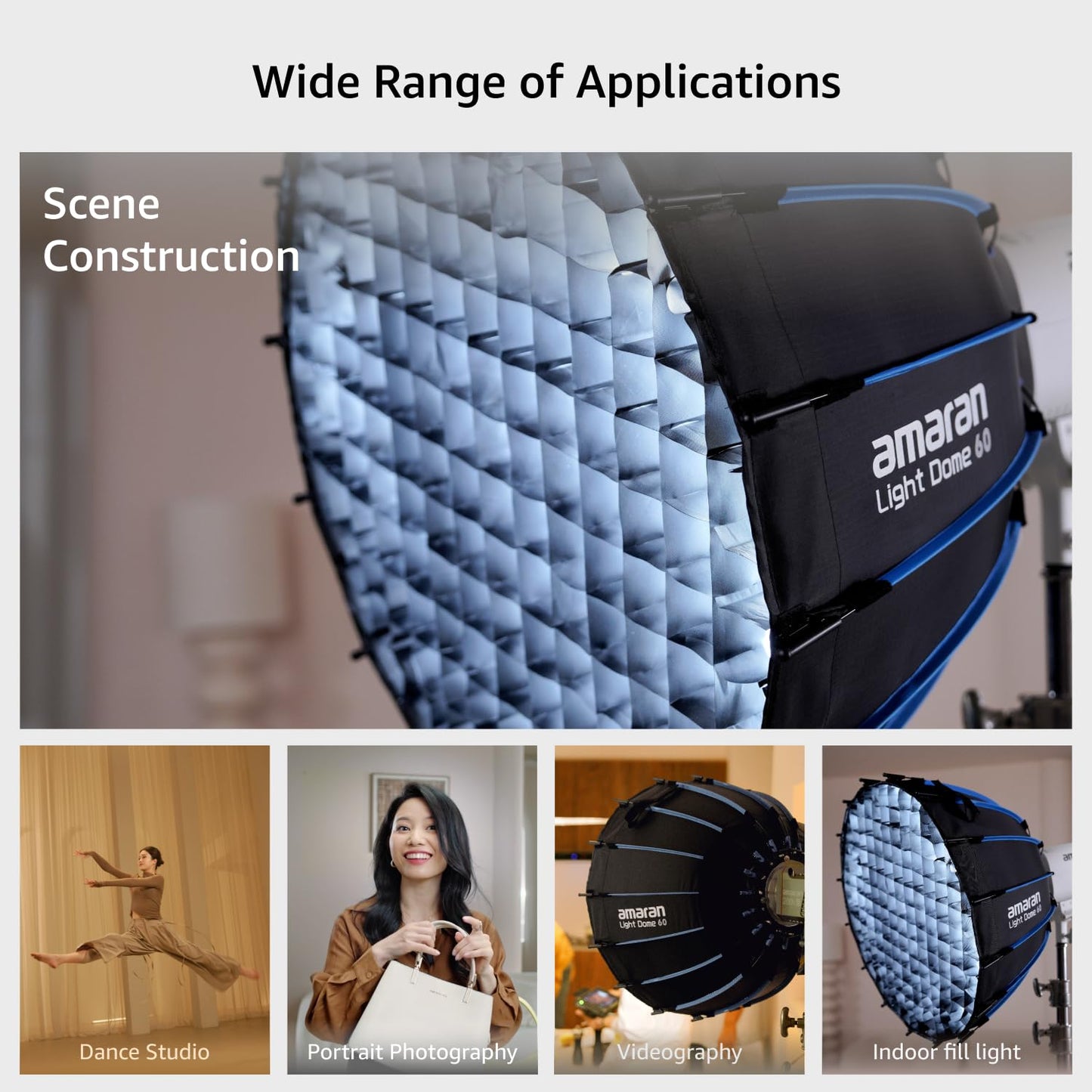 Amaran Light Dome 60 Softbox, Universal Bowens Mount, 60cm (2ft) Circular, 16-Sided, Quick-Release, Includes Diffusion & Control Grid, Carrying Bag