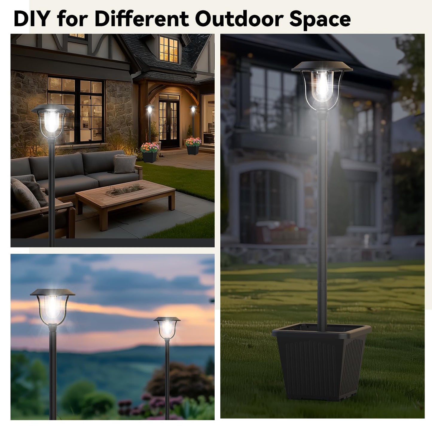 75" Solar Lamp Post Light with Planter, 100 Lumens Waterproof Aluminum Solar Outdoor Light, Auto On/Off Lamp Post for Garden Yard Patio Outdoor Space Decor - Cool White 6000K