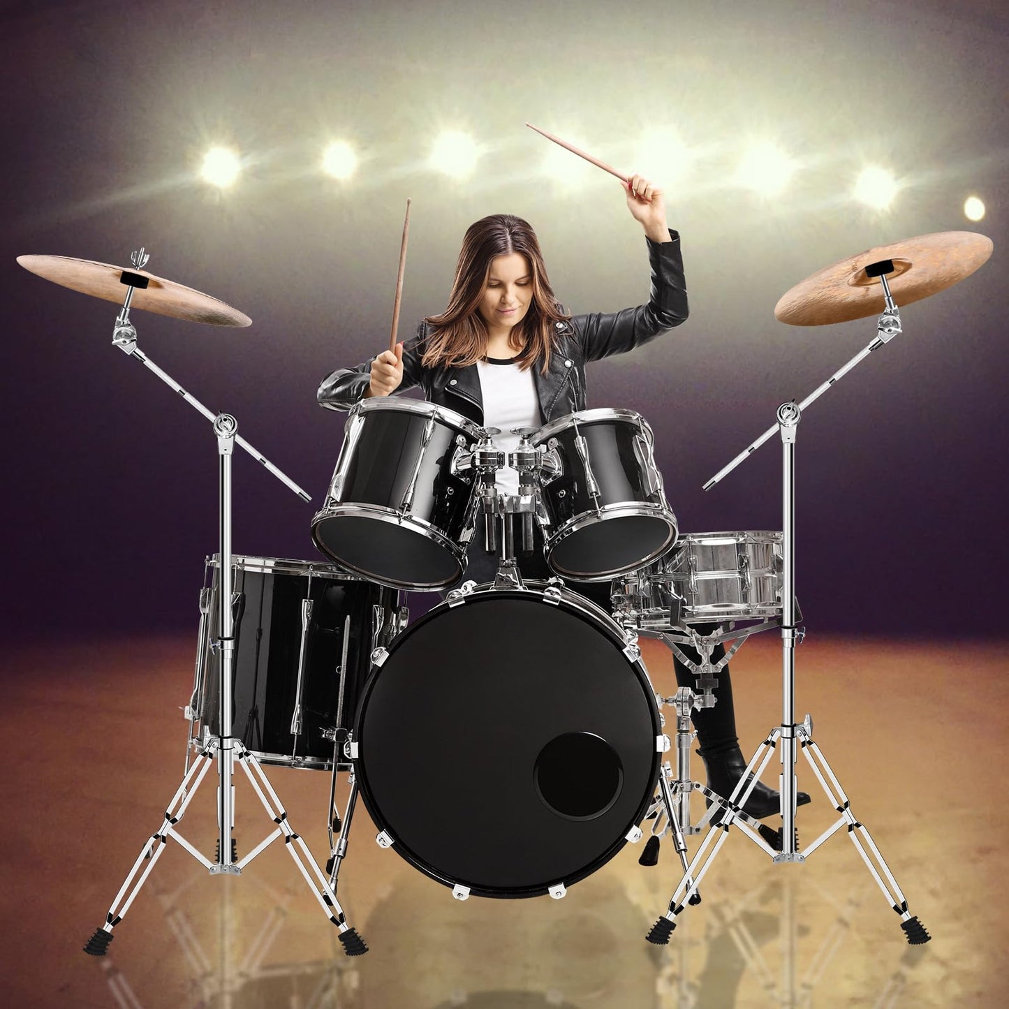 polar lights Cymbal Stand, Adjustable Cymbal Stand for Drum Hardware Percussion Mount Holder Gear Set Drum Hardware Set for Mounting Crash, Ride, Splash Cymbals, Double Braced Legs with Rubber Feet