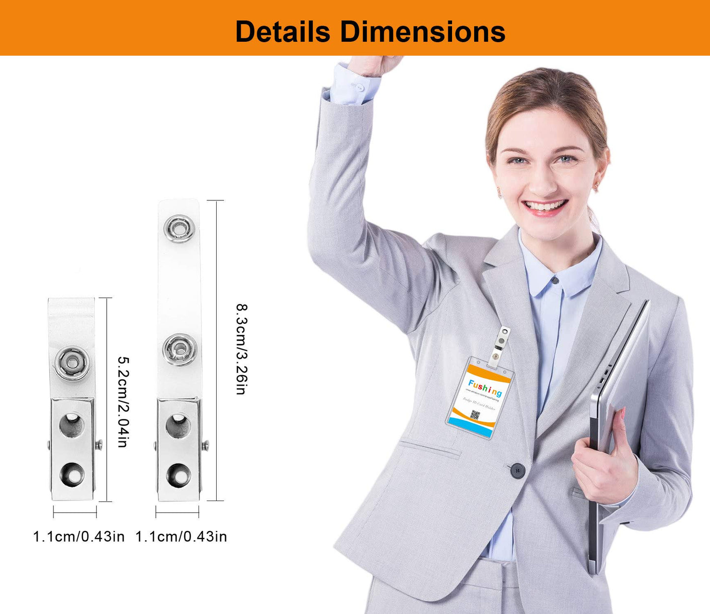 Fushing 150Pcs Metal Badge Clips with Clear PVC Straps for ID Cards and Badge Holders