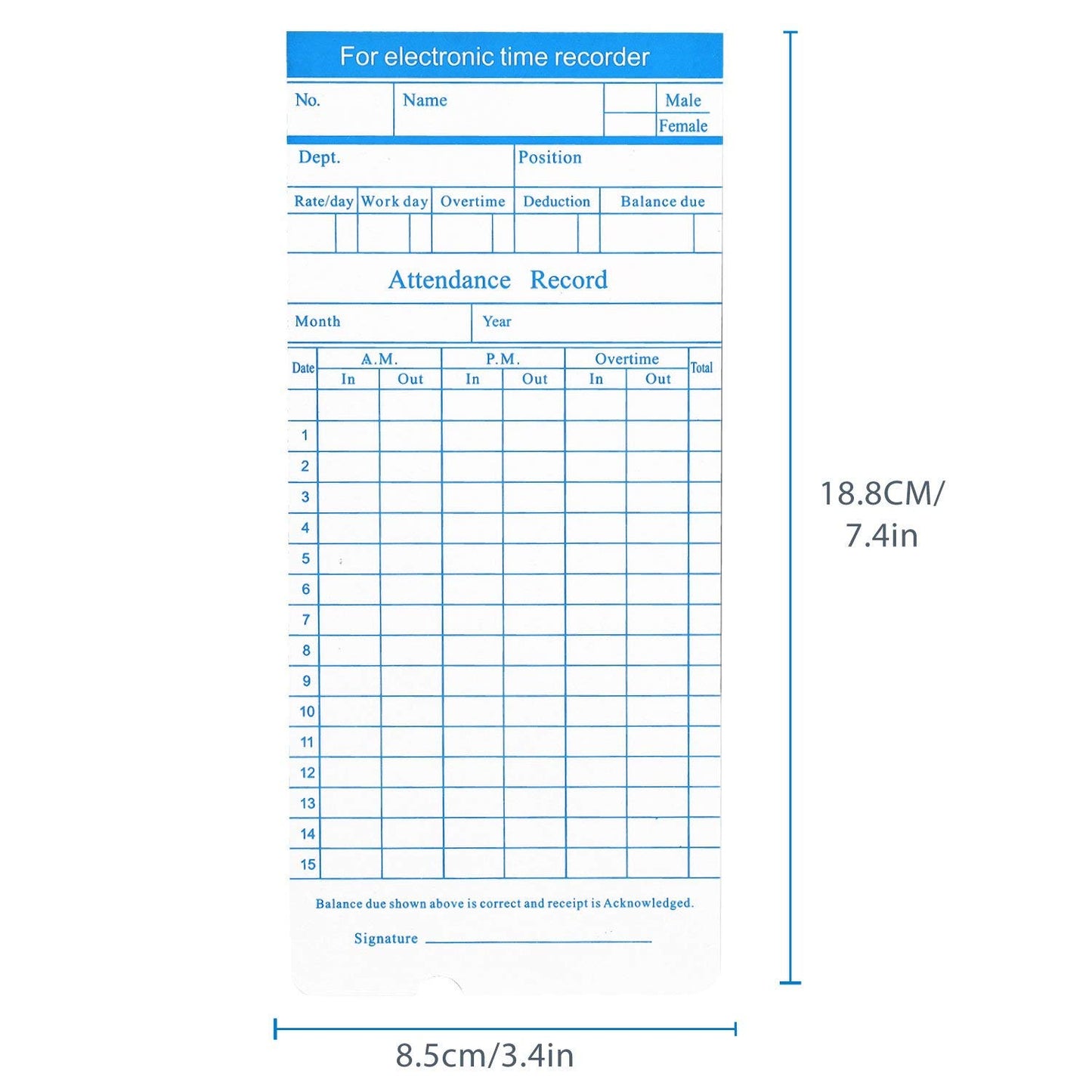 Flexzion Time Cards, Monthly Timesheet, Clock Timecard - 300 Pack, 6 Column 2-Sided Orange/Blue, Card for Time Punch Clock, Employee Attendance, Payroll Recorder, Small Business
