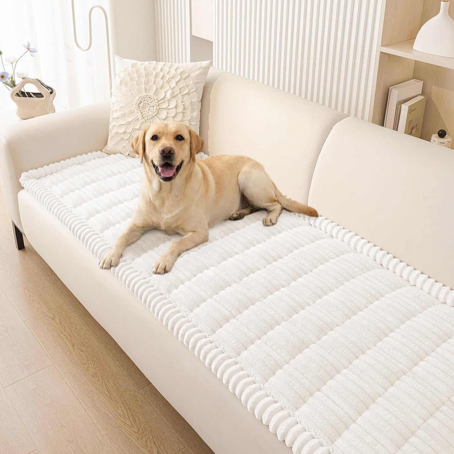 smiry Couch Cover for Dogs Washable, Non Slip Fuzzy Pet Couch Covers for 3 Cushion Sofa Pet Friendly, Thick Soft Sofa Slipcovers Cushion Protector (White, 27.6" x 82.7")