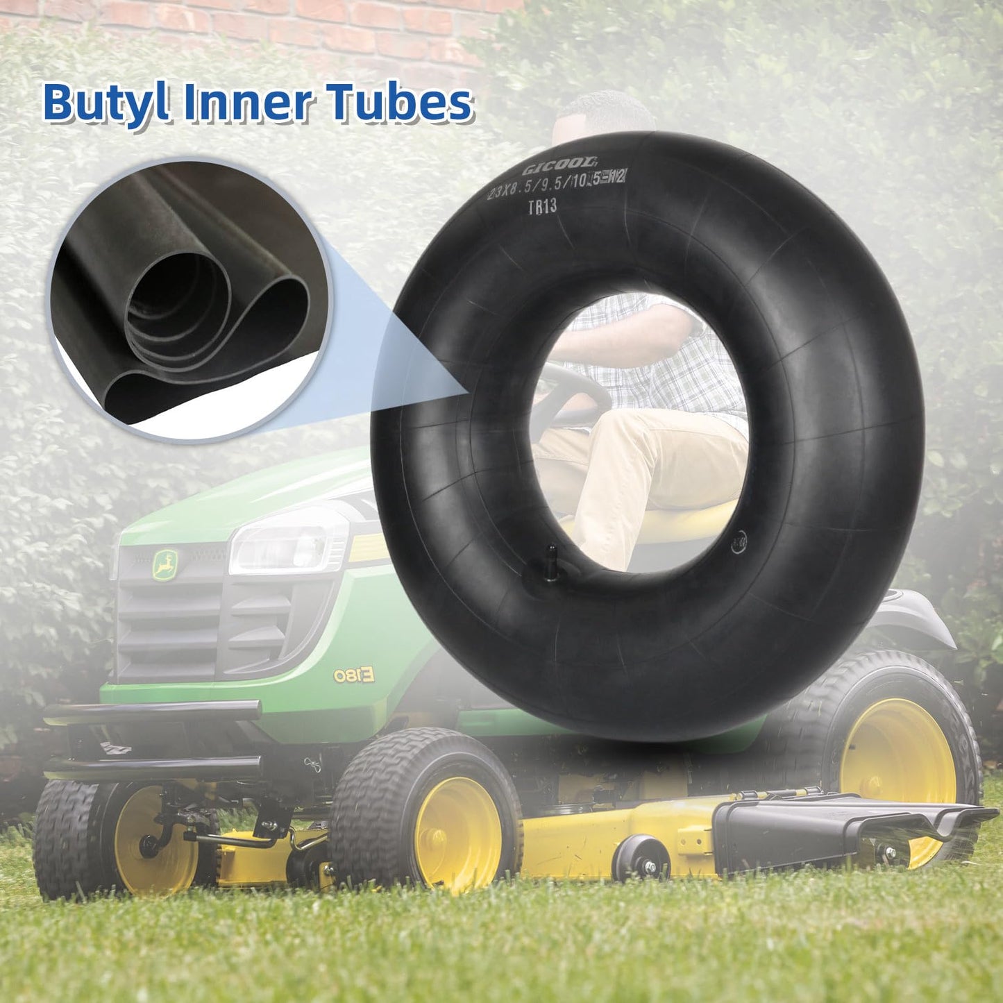 GICOOL 23x10.5/9.5/8.5-12 Butyl Inner Tubes, 2 Pack with TR13 Valve Stem, Heavy-Duty Mower Tractor Inner Tubes, Replacement Tubes for John Deere Garden Tractor, Lawn Tractor, Riding Mower, MTD Rider