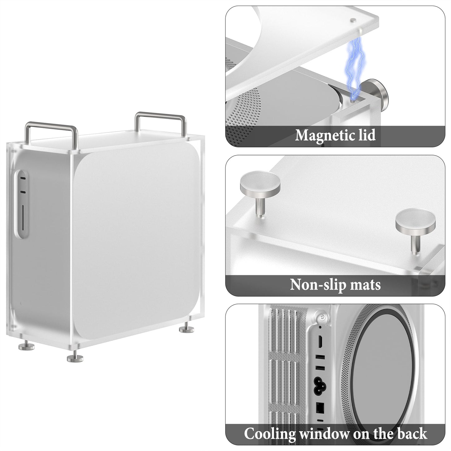 Geekria Chassis Stand, Compatible with Apple Mac Studio for M1/M2/M4 Max, M1/M2/M3 Ultra. Acrylic Computer Case Holder, Mount, Desktop Accessories, Optimized Heat Dissipation (Frosted)
