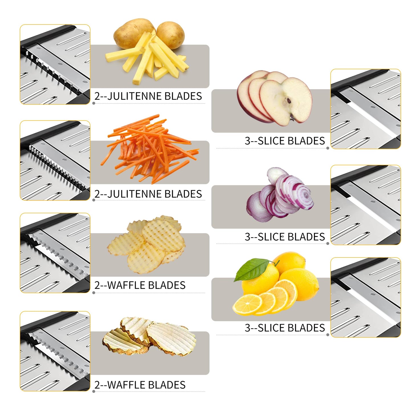 Mandoline Food Slicer for Kitchen, Adjustable Stainless Steel Mandoline Vegetable Slicer, Food Slicer Onion Potato Chip French Fry 7 in-1 Vegetable Slicer