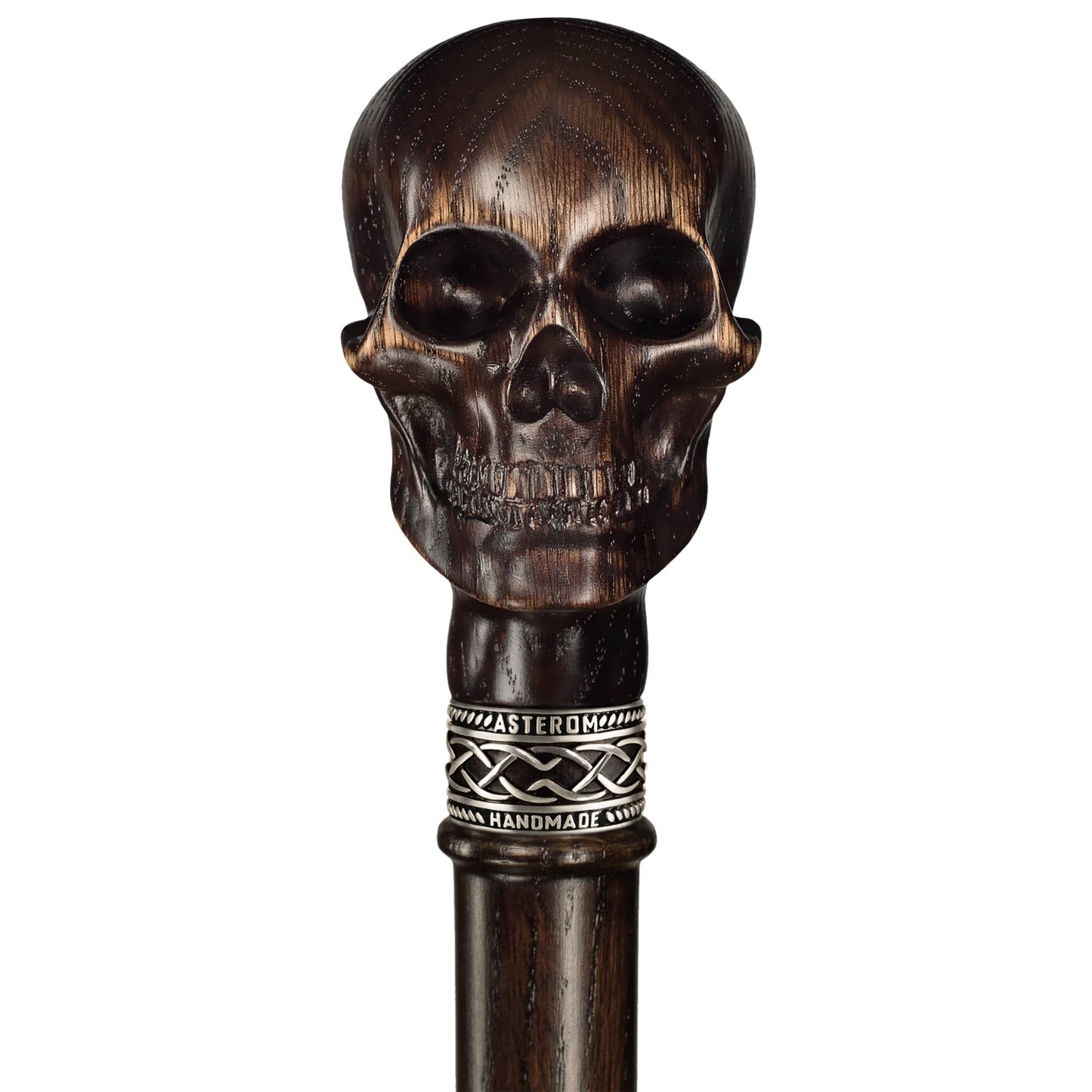 Asterom Unique Carved Wood Walking Cane for Men and Women - Yorick - Handmade Skull Walking Stick Cool Gothic Cane