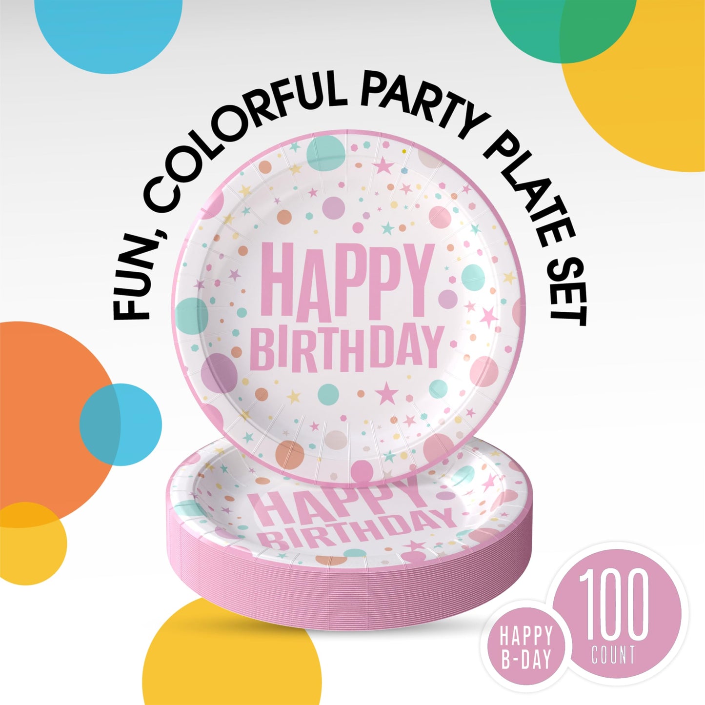 Exquisite Pink Birthday Paper Plates Disposable Heavy Duty 100 Pcs - 50-7" & 50-9" Pink Birthday Plates For Party Heavy Duty Paper Plate 350 GSM Party Supplies Plate Set