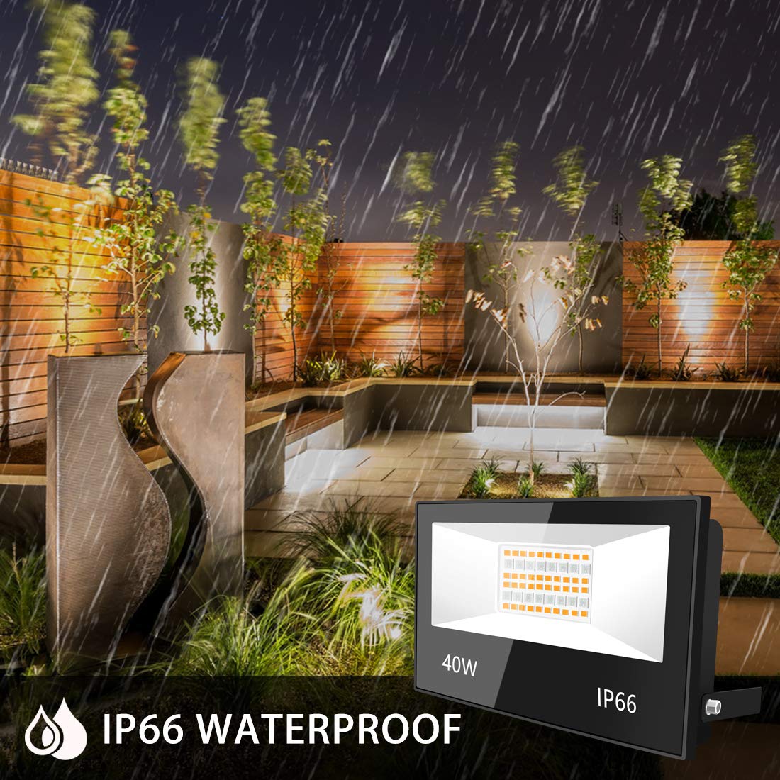 LED Flood Light Outdoor 400W Equivalent 4000LM, RGB Color Changing Floodlight with Timing Remote, 120 Colors and Warm White, IP66 Waterproof, US Plug, Yangcsl (Pack of 2)