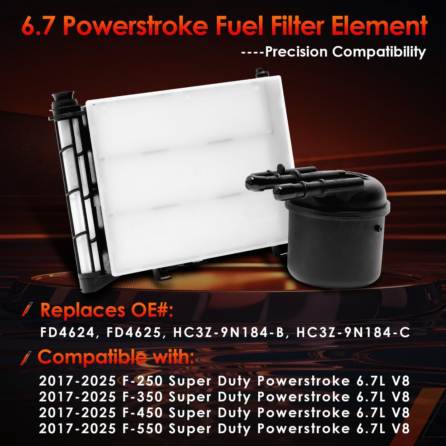 6.7 Powerstroke Diesel Fuel Filter Element │ Replacement for Ford 2017-2020 F-250, F-350, F-450, F-550 Super Duty V8 │Replaces# FD-4624, FD-4625, HC3Z-9N184-B