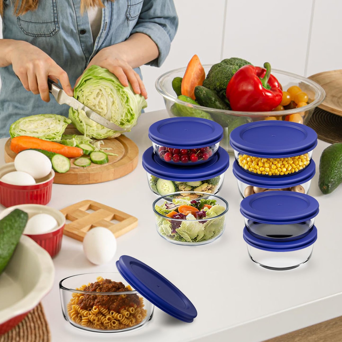 D.M DESIGN•MASTER [6 PACK, 2 CUP]- Glass bowl sets with lids. Free meal prep containers for kitchen, leftovers, snacks. BPA-Free lids. Microwave, Dishwasher, Freezer, Oven Safe.
