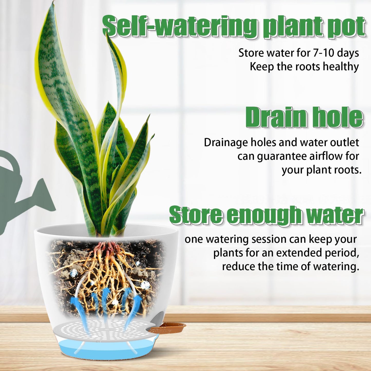 3 Pack Plant Pots Indoor 10/9/8 Inch Self Watering Planters for Indoor Plants Flower Pots for Indoor Plants with Drainage Holes and Saucer for Home Garden Indoor Outdoor(White)