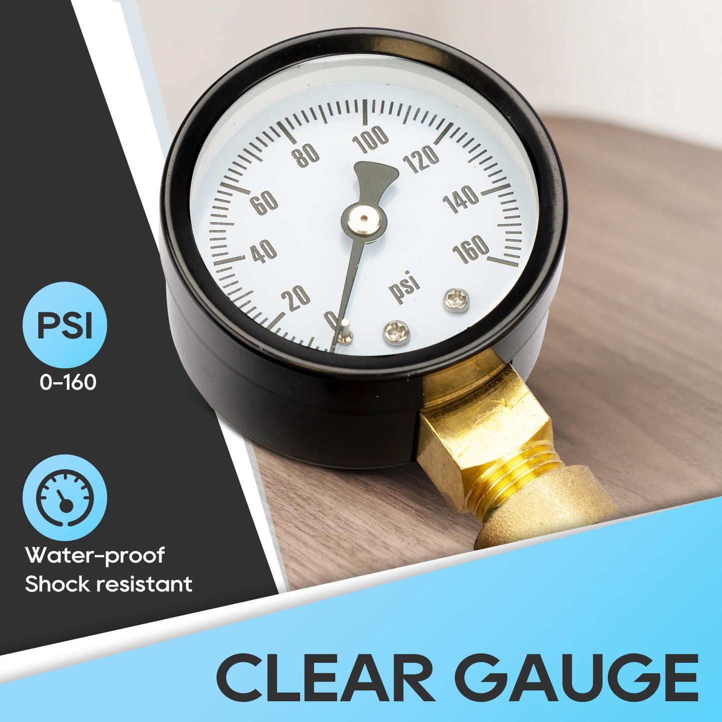 RVGUARD RV Water Pressure Regulator Valve With An Adjustable Knob, NO Tool Required, Brass Lead-Free Water Pressure Reducer with Gauge and Inlet Screen Filter for RV Camper Travel Trailer RGWPR-H