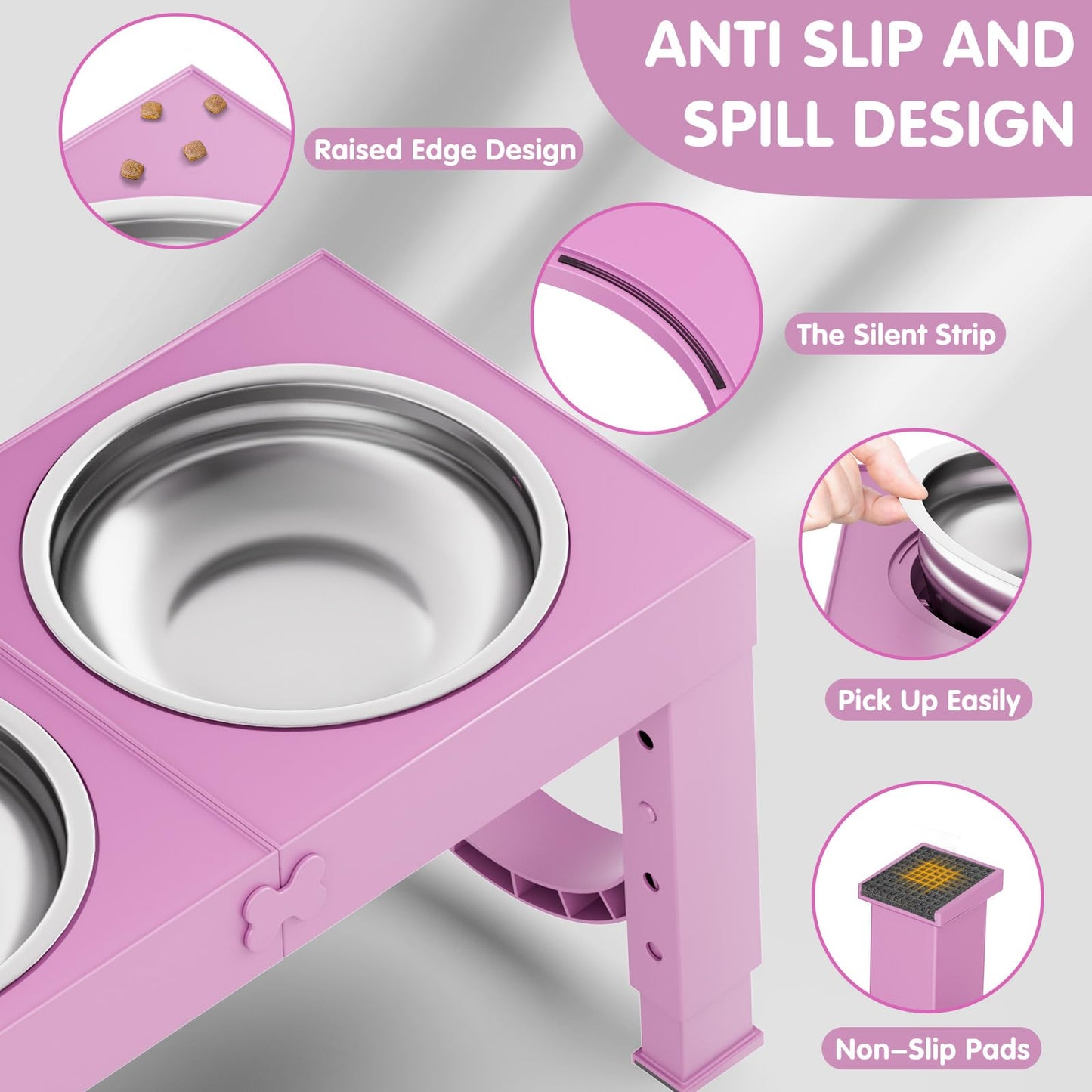 XiaZ Elevated Dog Bowl, 5 Heights Adjustable 9|11|12|14in Dog Raised Bowl Stand with Two 1L Stainless Steel Dog Food and Water Bowls, Pet Bowl Holder to Protect Dogs Joints for Small Medium Large Dogs