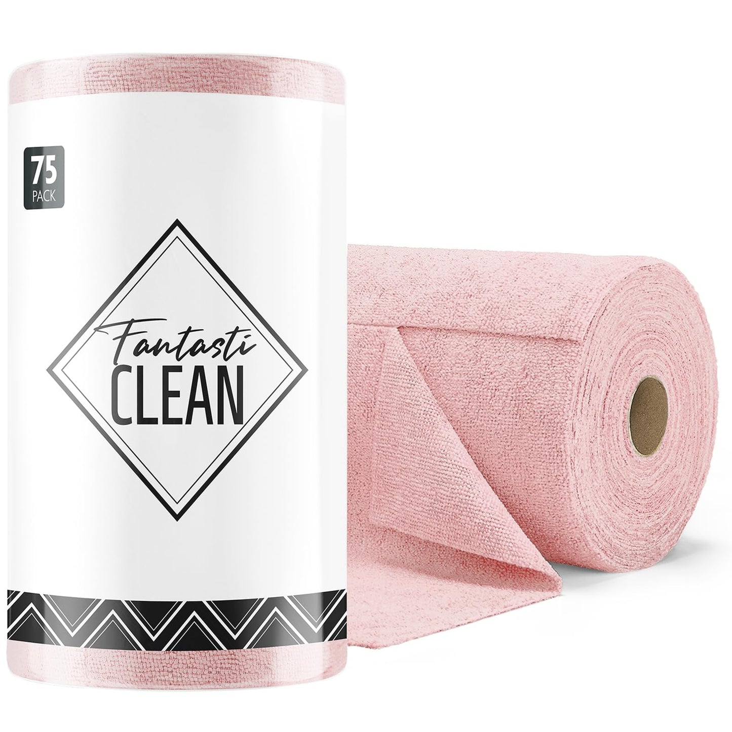 Fantasticlean Microfiber Cleaning Cloth Roll -75 Sheets, Tear Away Microfiber Towels, 30x30cm, Reusable, Washable, Scratch Free, Ultra Absorbent Dish Rags for Car, Home, Garage or Shop (Pink)
