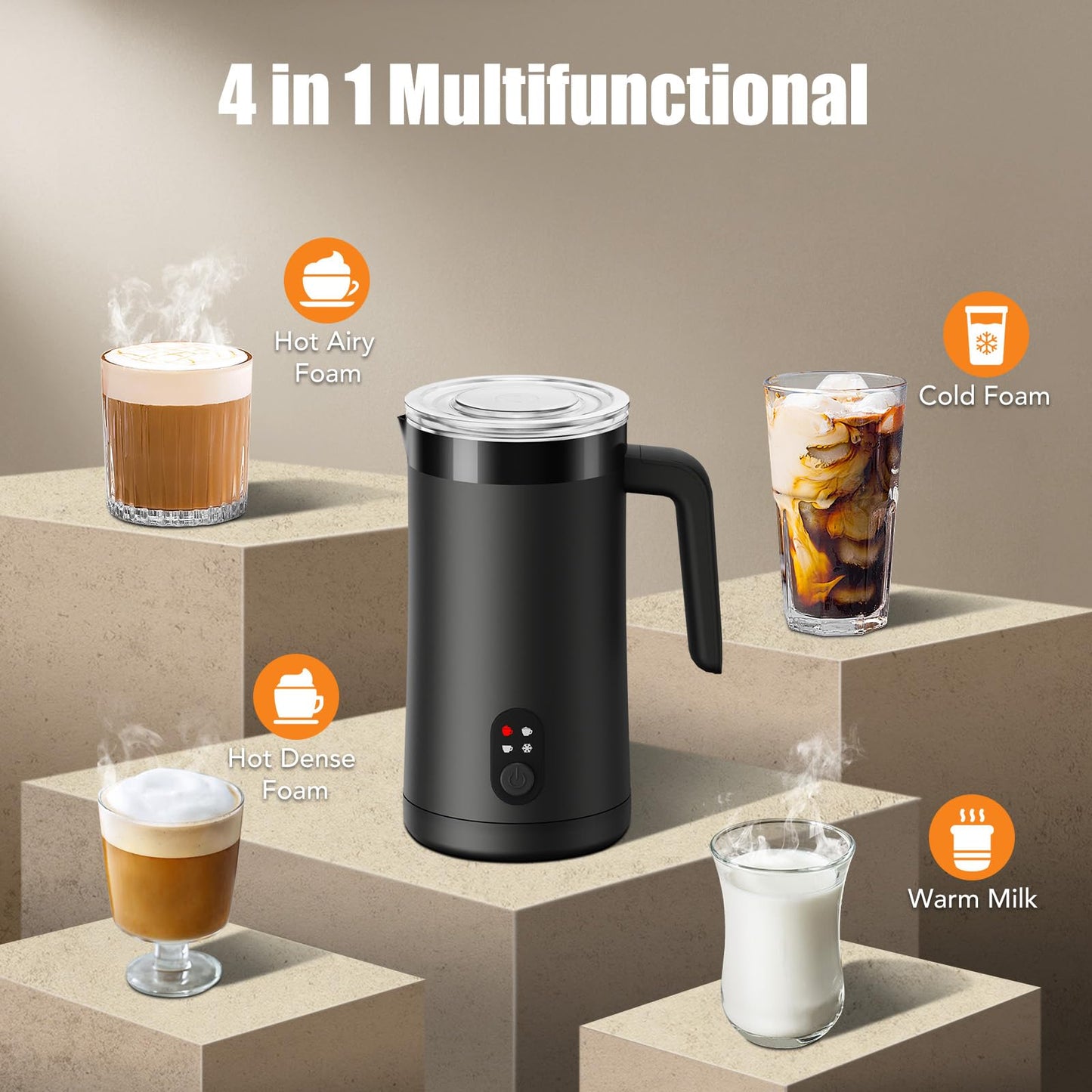 CookSwift Milk Frother, Electric Milk Frother and Steamer, 13.5oz/400ml 4-in-1 Frother for Coffee, Automatic Large Capacity Hot and Cold Foam Maker for Latte, Cappuccino, Macchiato(Black)