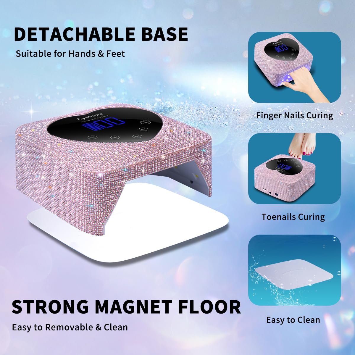 Ayshone Cordless UV LED Nail Lamp,72W Rechargeable Nail Dryer Gel Polish Light with Large LCD Display,Rechargeable Nail Curing Lamp for Salon & Home (Pearl Pink)