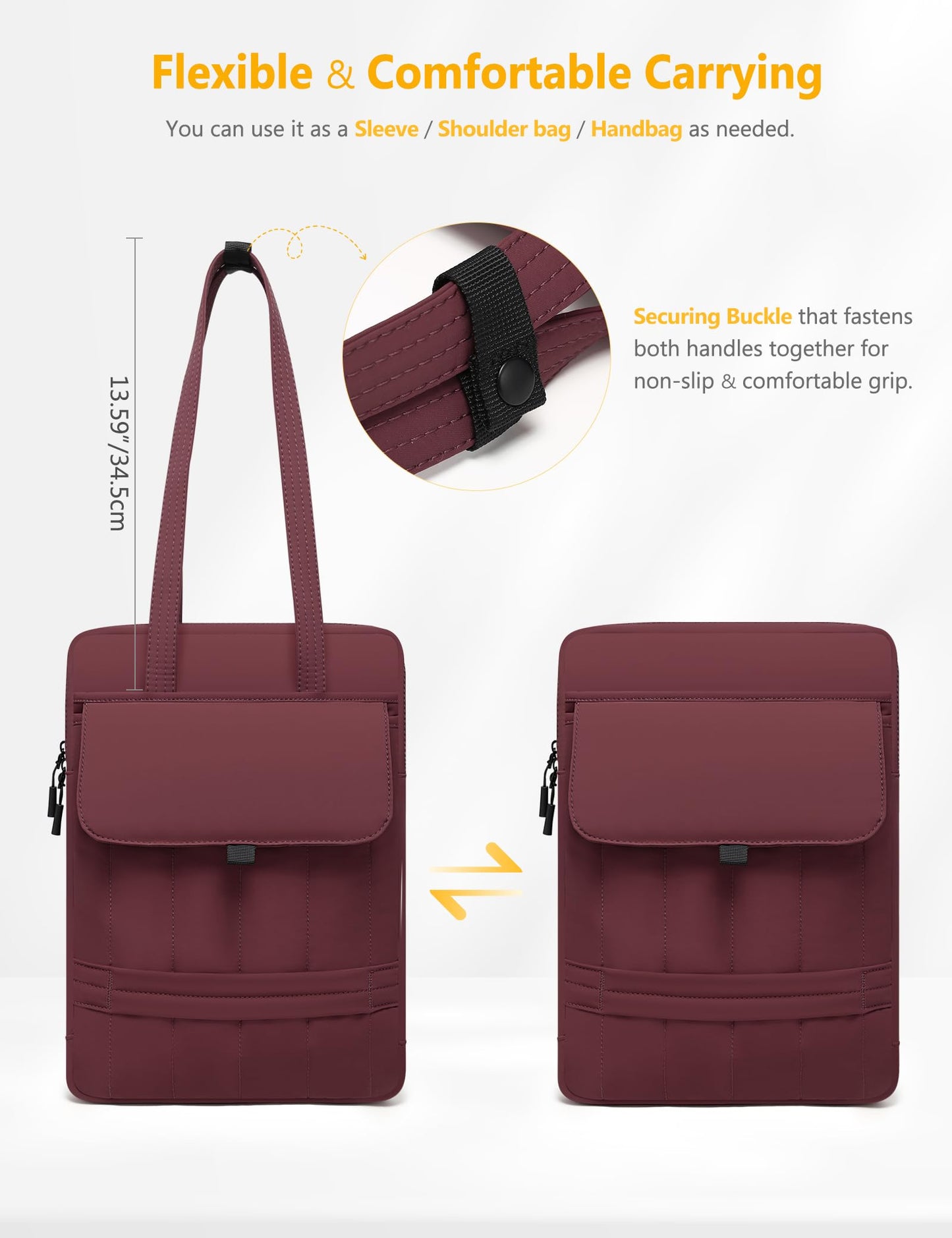 HYZUO 15-16 Inch Puffy Laptop Sleeve Padded Handbag for MacBook Pro 15/16, 15" 15.6" Dell/HP/Lenovo/Asus/Acer/Samsung Notebook Chromebook, Women Slim Shoulder Bags Work Daily Bag, Wine Red