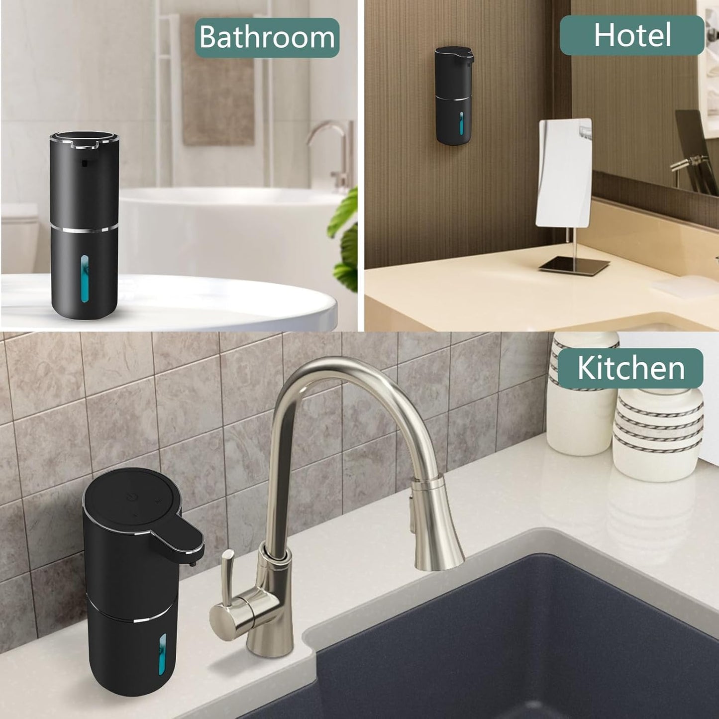 2Pack Automatic Soap Dispenser Touchless, Foaming Soap Dispenser 6 Adjustable Level Hands Free USB Rechargeable Dispenser Electric Wall Mounted Dish Dispenser Kitchen Bathroom