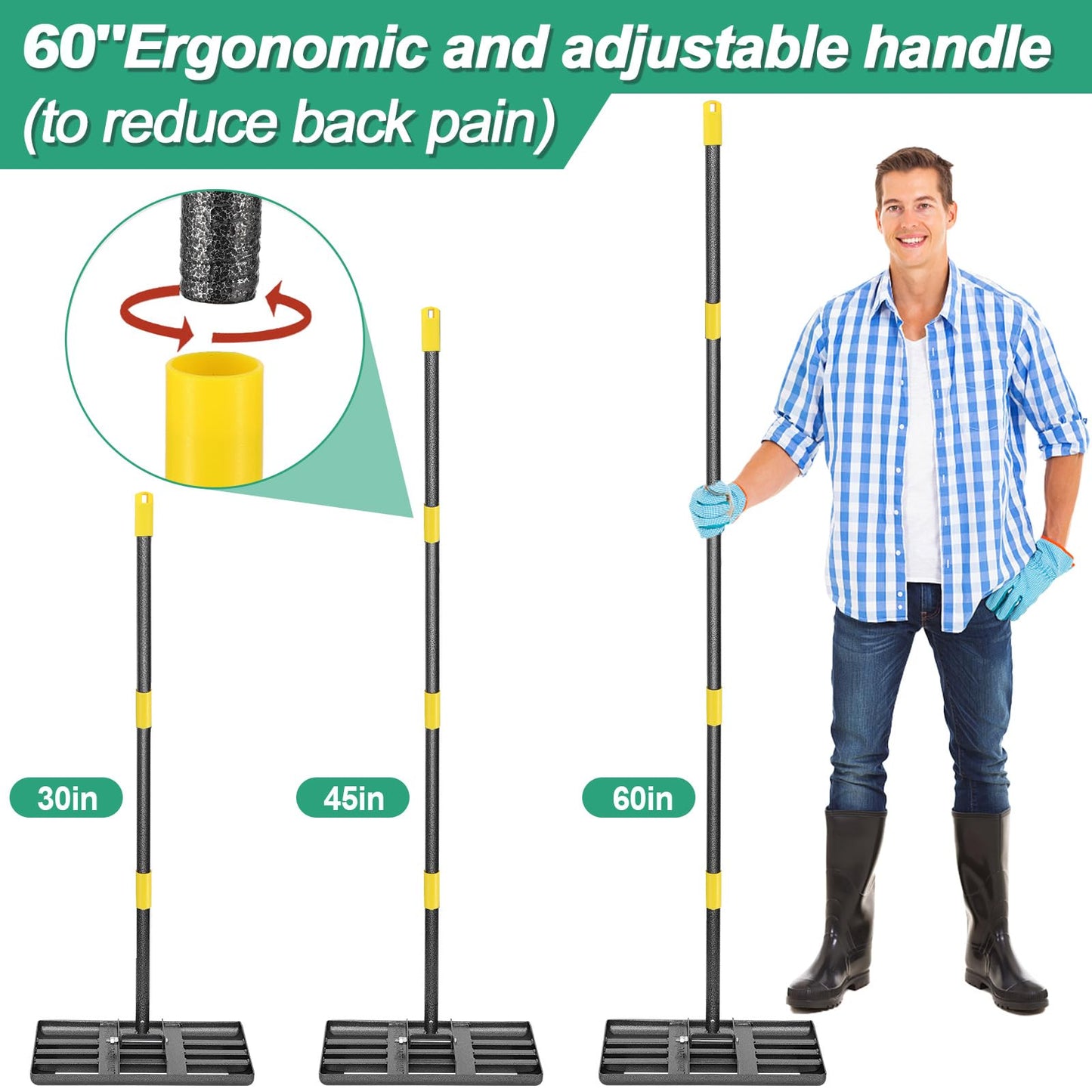 Lawn Leveling Rake, 17x10 Heavy Duty Lawn Leveler with Adjustable Handle Dirt Ground Level Tool for Yard Garden (72 Inch)
