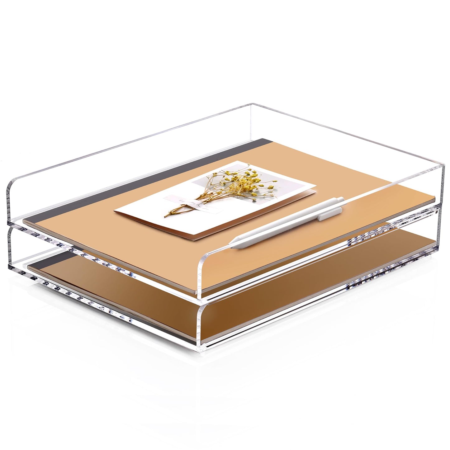 SANRUI 2 Tier Acrylic Stackable Paper Letter Tray, Vertical A4 File Tray Desk Organizer and Accessories Sorter Tray, Clear Workspace Office Supplies Organizers, 12inx9.25inx3.42in