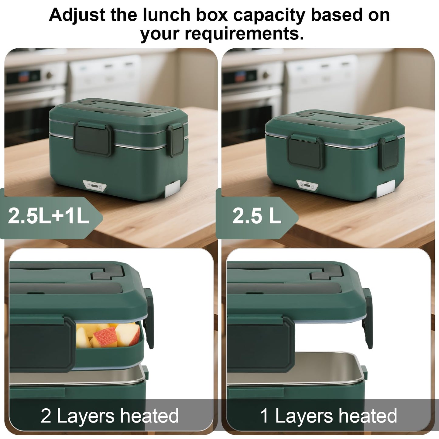 Electric Lunch Box 100W 3.5L 2-Layer Heated Lunch Box for Men/Adults/Car/Truck/Home, Dual Mode 2.5L + 1L Car Food Warmer Lonchera Eléctrica Portátil Portable Large Electric Lunch Box for Men