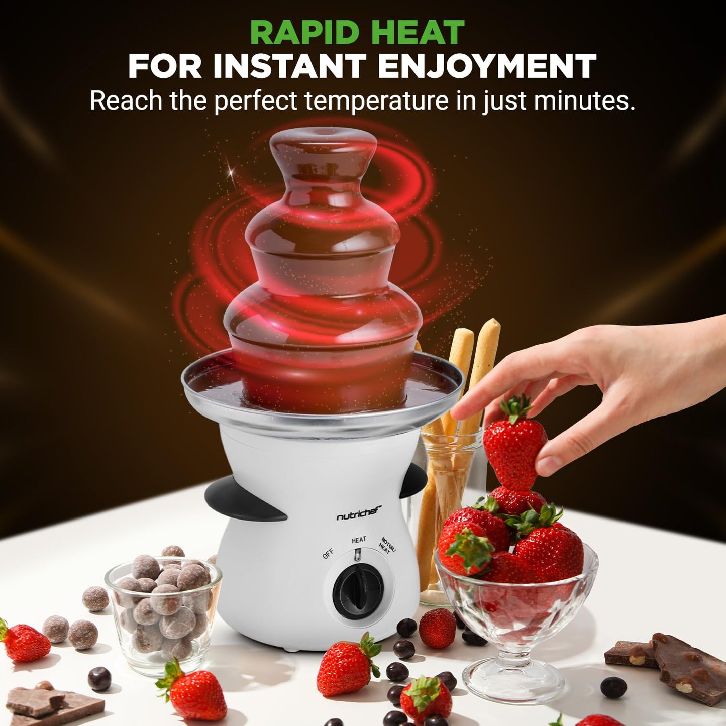 3 Tier Chocolate Fondue Fountain - Electric Stainless Chocolate Dipping Warmer Machine - Warm & Melt Chocolate, Butter, Cheese, Caramel - Great for Parties, Events & Weddings - Pot Capacity 16 OZ