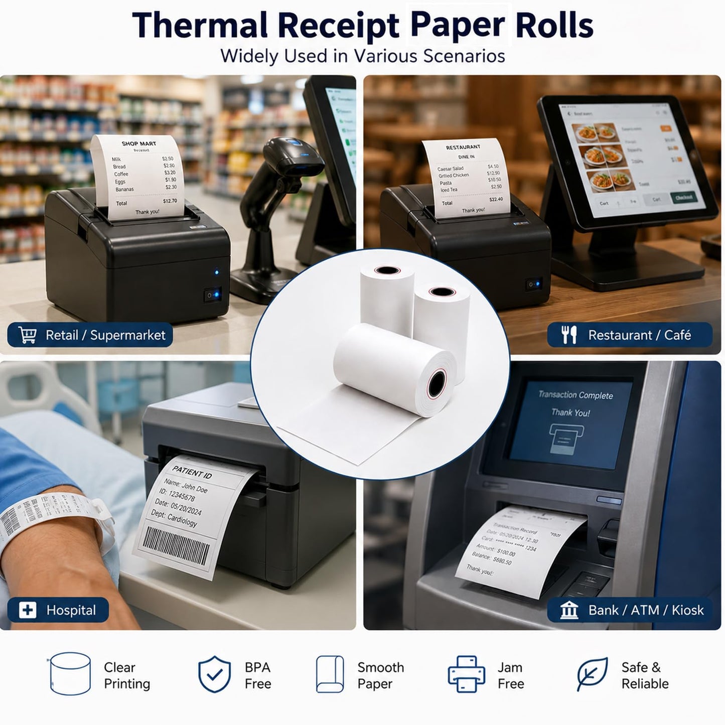 FungLam Thermal Receipt Paper Rolls 3-1/8 x 230ft, 10 rolls