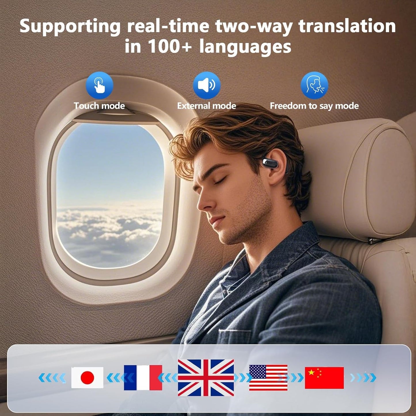 AI Translation Earbuds Real Time, Translator Headphones 144 Languages & Accents, Audifonos Traductores Inglés Español,Translating Device, Translate Ear Buds for Travel Learning with Charging Cradle
