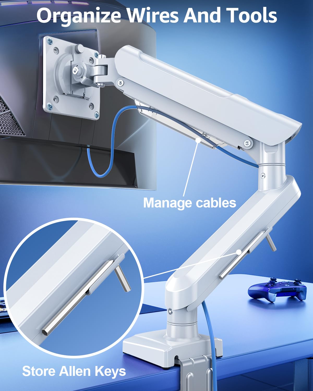 Single Monitor Mount for 13-32 inch Screen, Gas Spring Arm, Gaming & Home Office Use, VESA 75x75mm & 100x100mm, Freelift Pro White