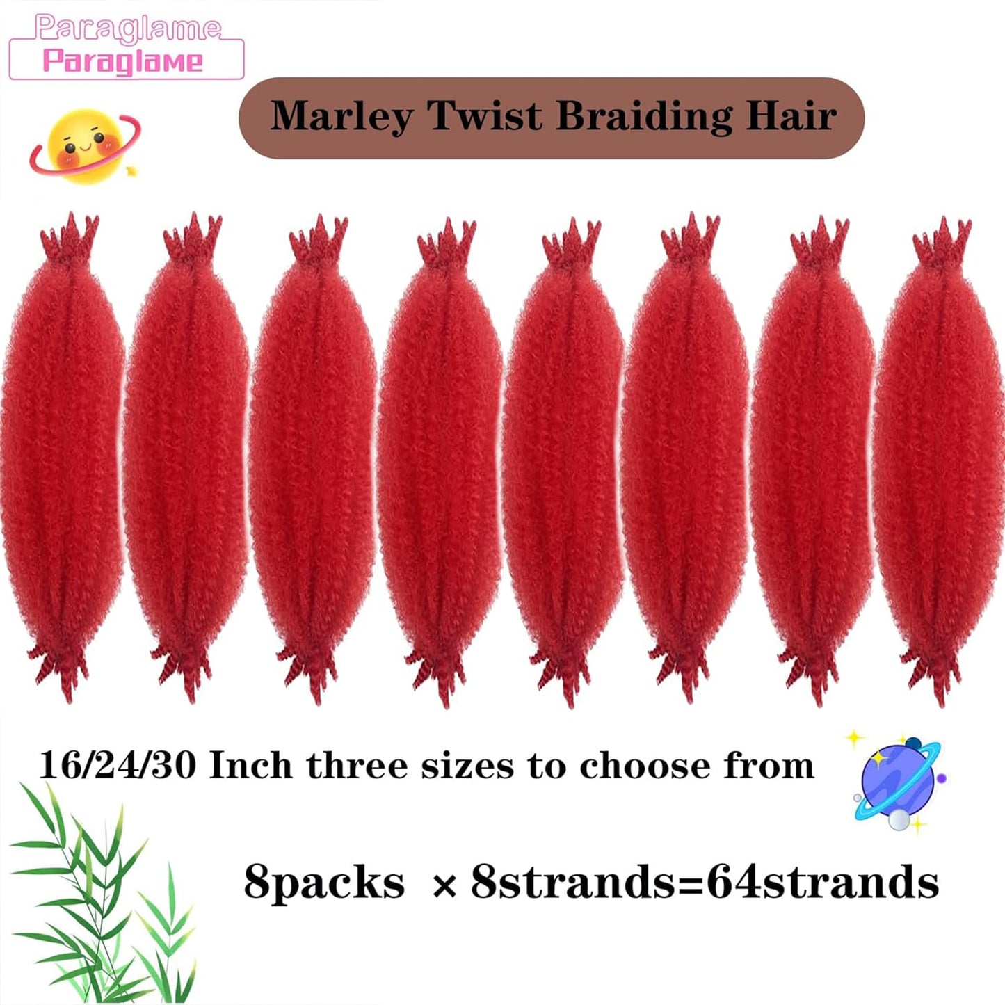 16 Inch Red Springy Afro Twist Hair 8Packs Kinky Braiding Cuban Twist Hair Pre-Separated Spring Afro Wrapping HairExtensions for Women(16Inch,Red#)