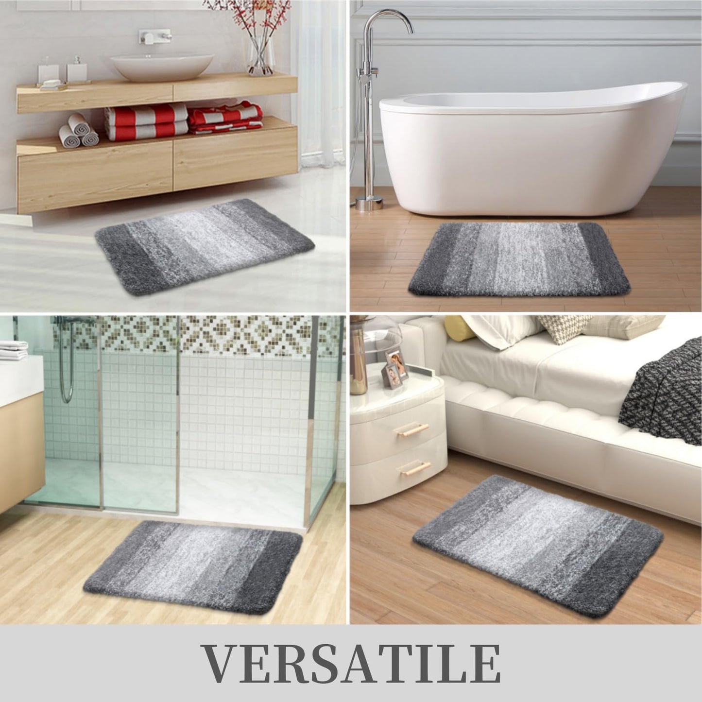 OLANLY Luxury Microfiber Bath Mat, Extra Soft and Absorbent Bathroom Mat, Non-Slip Plush Shaggy Bathroom Rug, Machine Wash Dry, Bath Rugs for Bathroom Floor, Tub and Shower, 24x70, Grey
