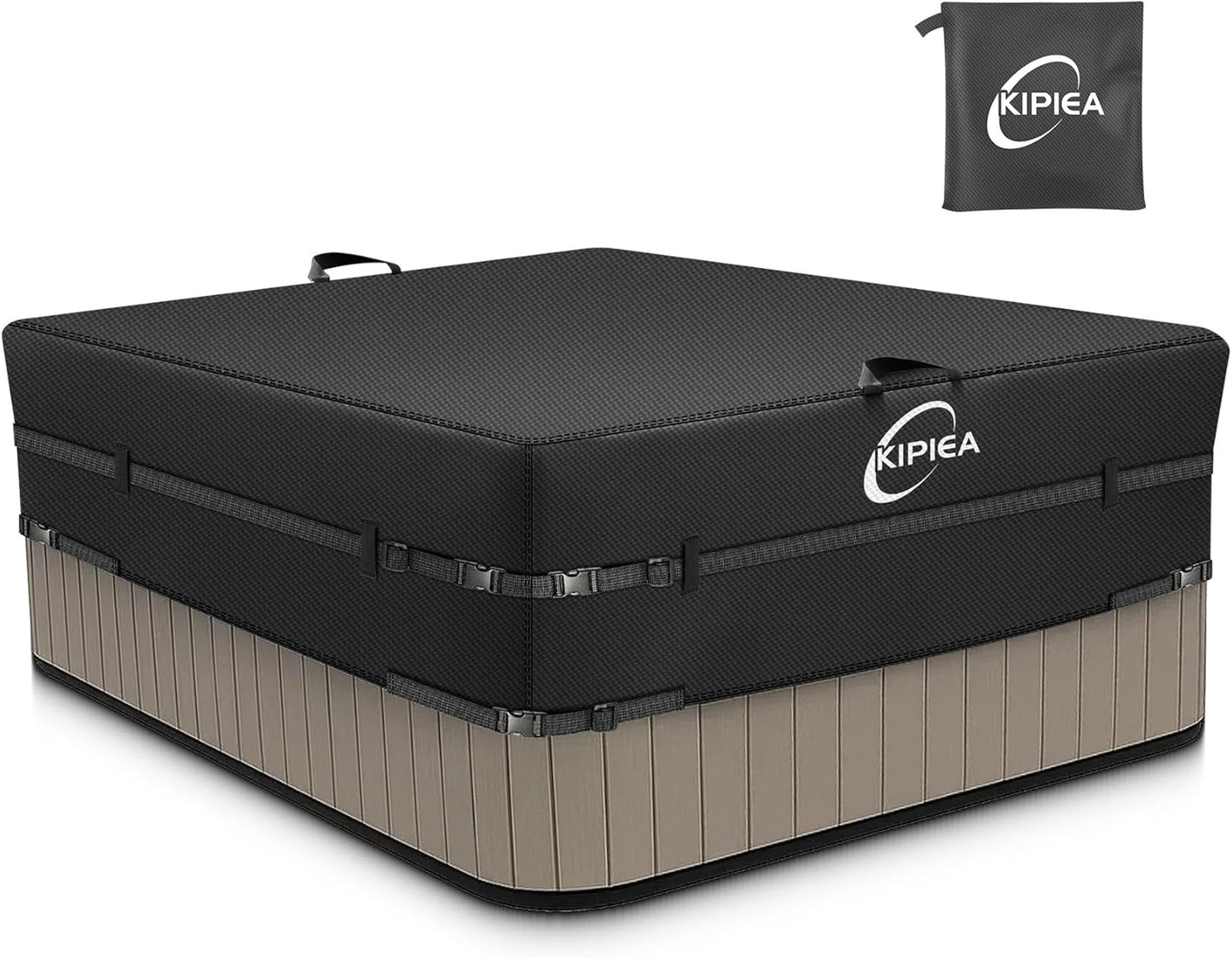 Kipiea 600D Outdoor Waterproof Square Hot Tub Cover Protector, Heavy Duty Polyester SPA Cover UV Protection Cover 78" L x 78" W x 20" H, Black