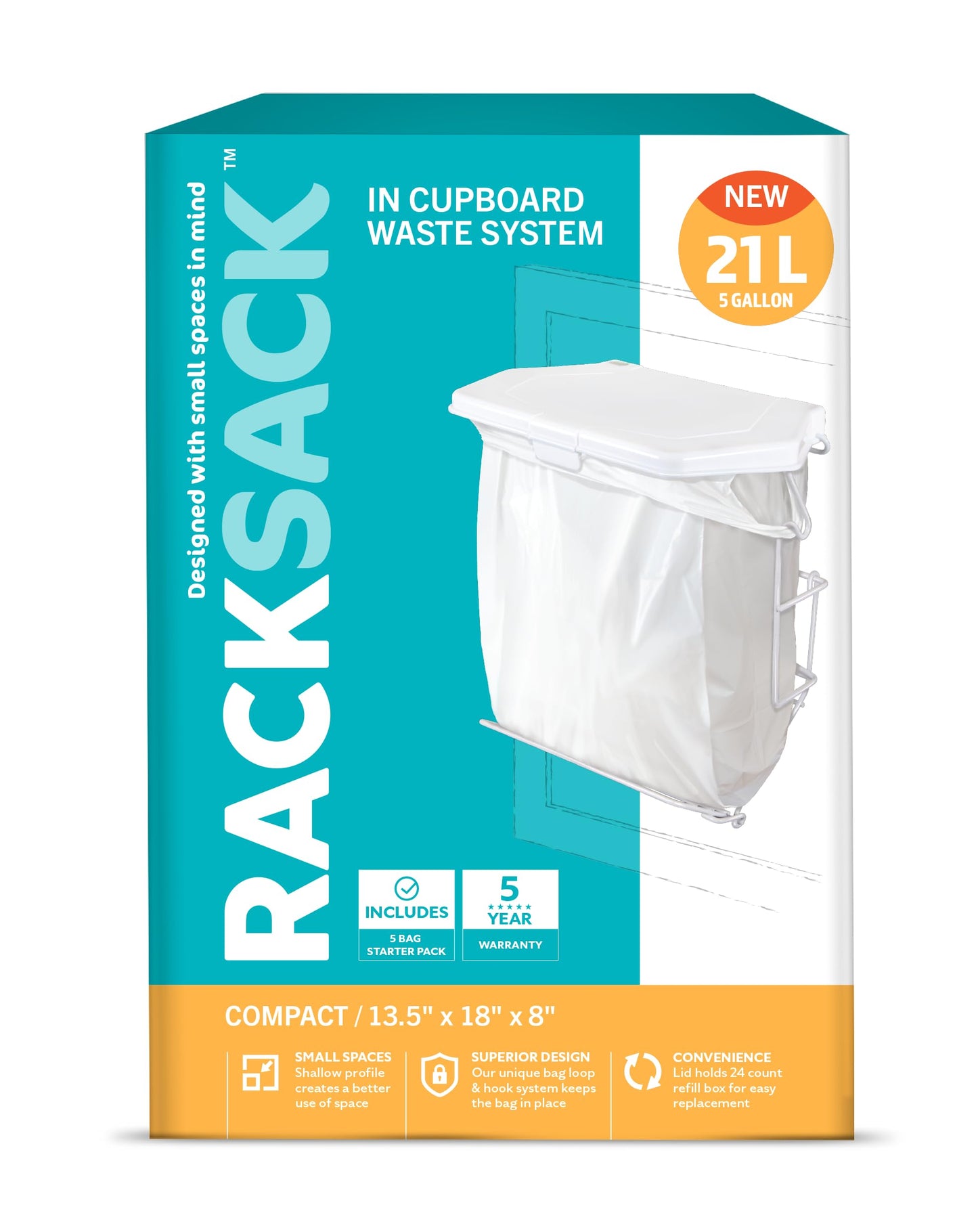 Rack Sack Compact Kitchen Garbage Can with Lid: Perfect Small Kitchen Trash Bin, Under Sink Poubelle Cuisine