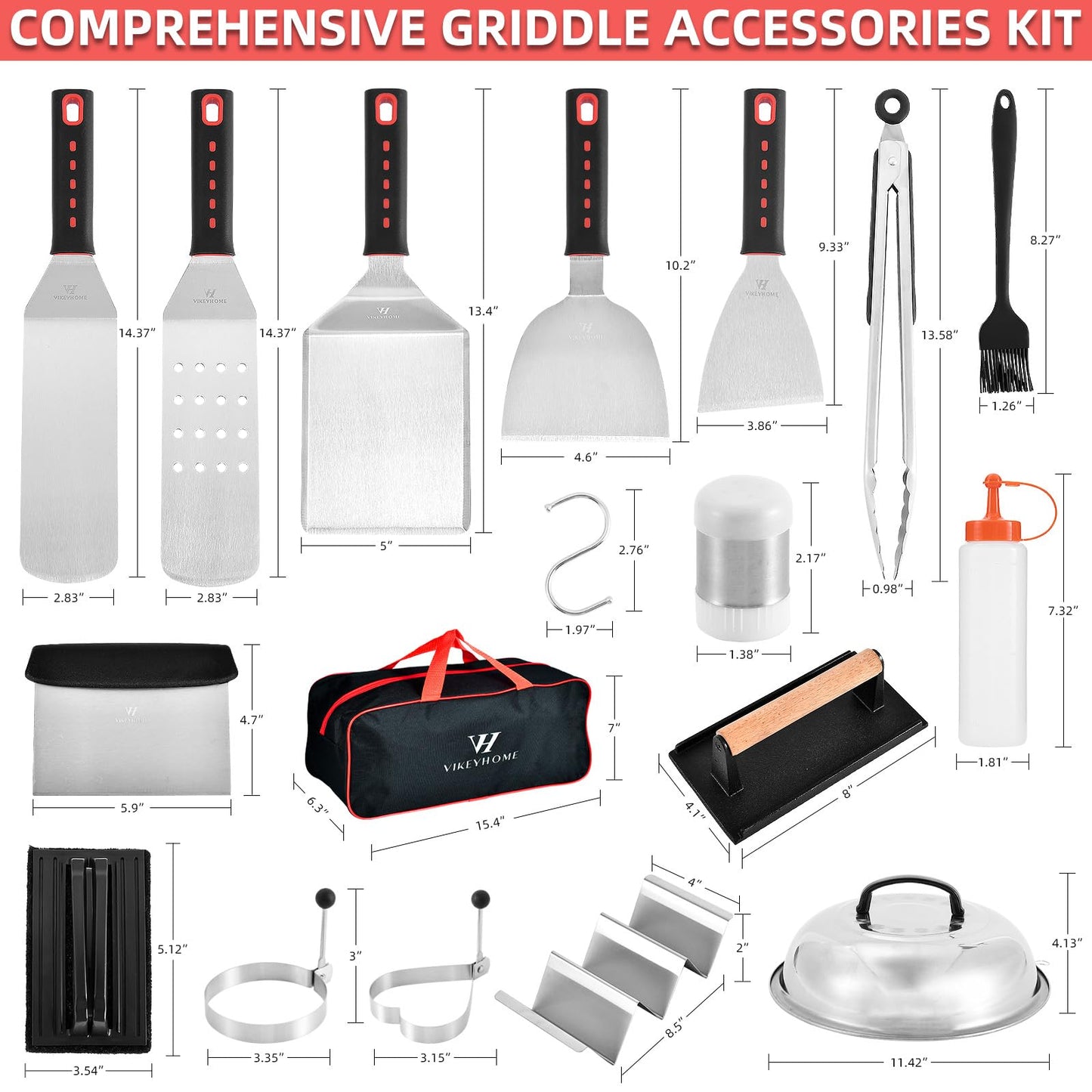 Griddle Accessories Kits, 30 Pcs Griddle Grill Tools Set, Professional Grill BBQ Spatula Set with Basting Cover, Spatula, Scraper, Bottle, Tongs, Egg Ring