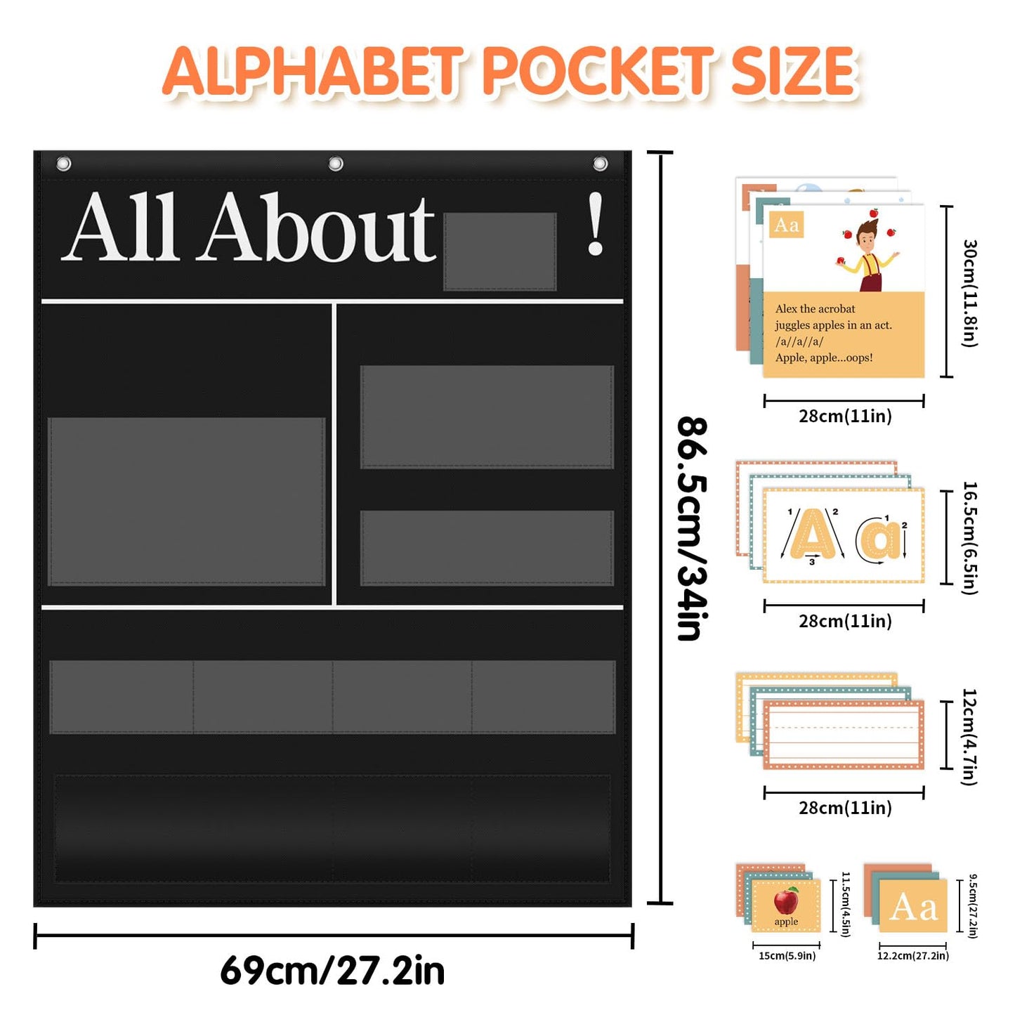 Boczif All About Alphabet Pocket Chart with ABC Flash Cards, Letter of The Day/Week Activity Wall-Provides Student Daily Practice in Learning The Alphabet, Chants, Word for Classroom Preschool