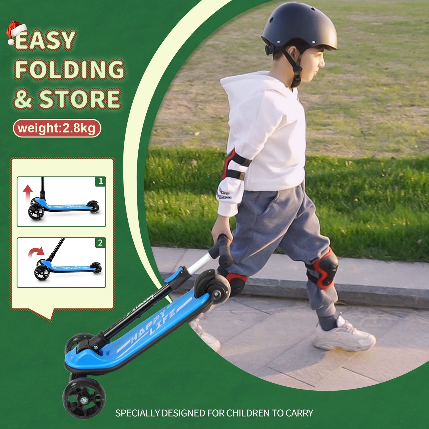 besrey Kick Scooters for Kids Ages 3-10, 3 Wheel Scooter for Kids with Adjustable Height, Folding Kids Scooter with LED Light Wheels Rear Brak Extra Wide Deck Outdoor Activities for Boys/Girls
